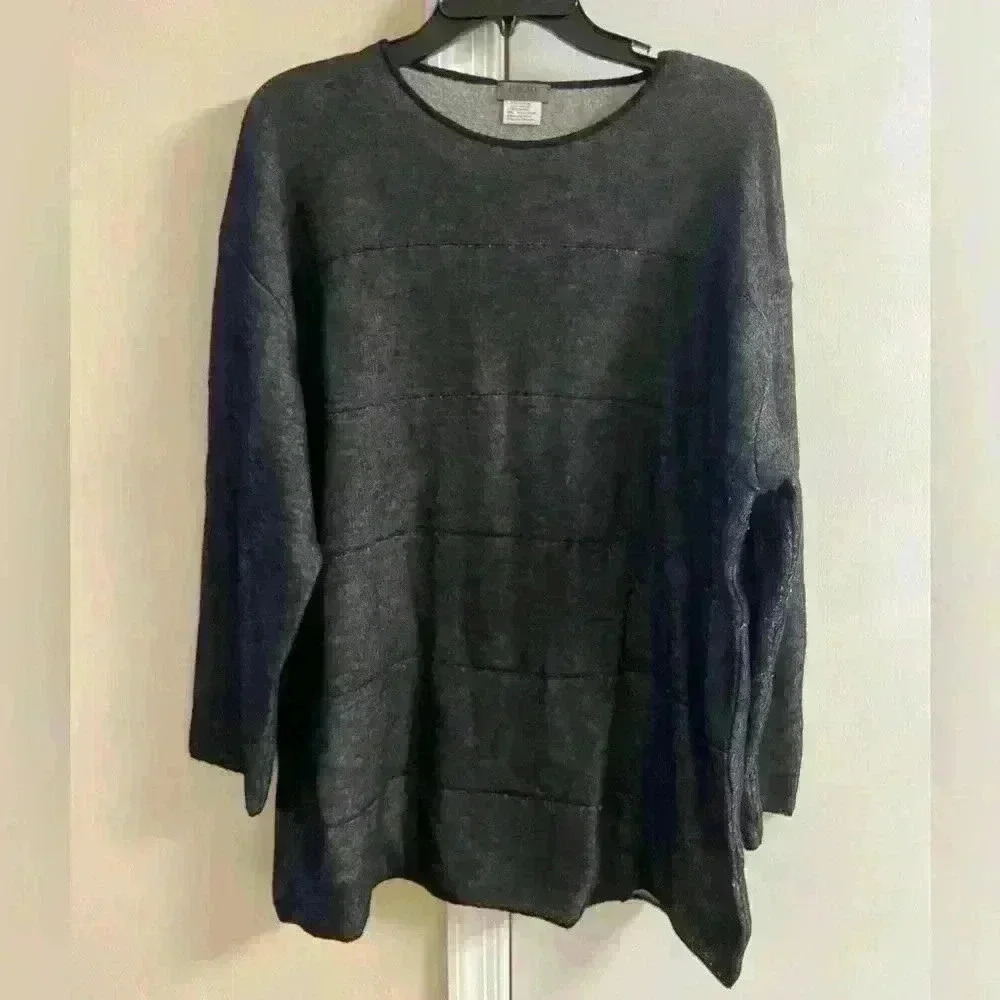 Enigma Italy sweater crewneck black pullover merino‎ wool men XL